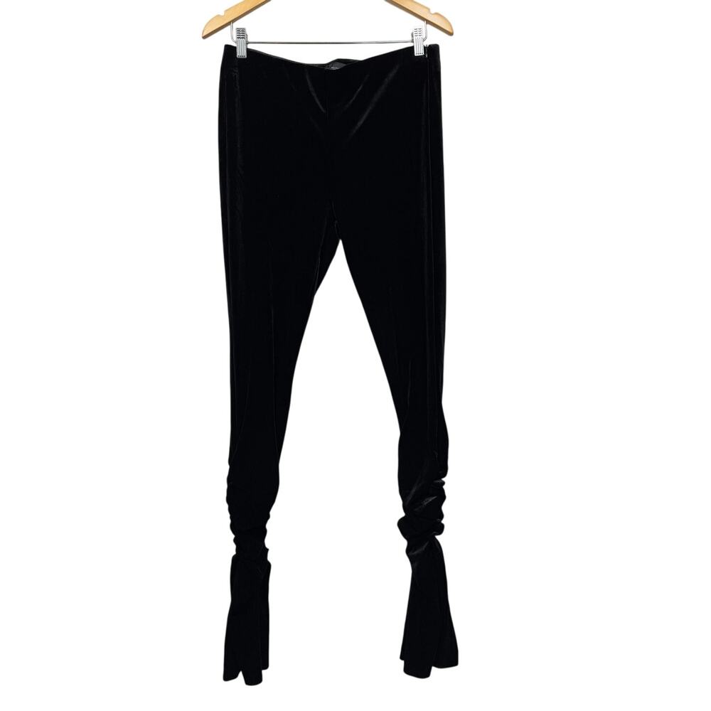 New Zara Women’s Black Velvet Side Zip Ruched Split Seam Legging Size L
